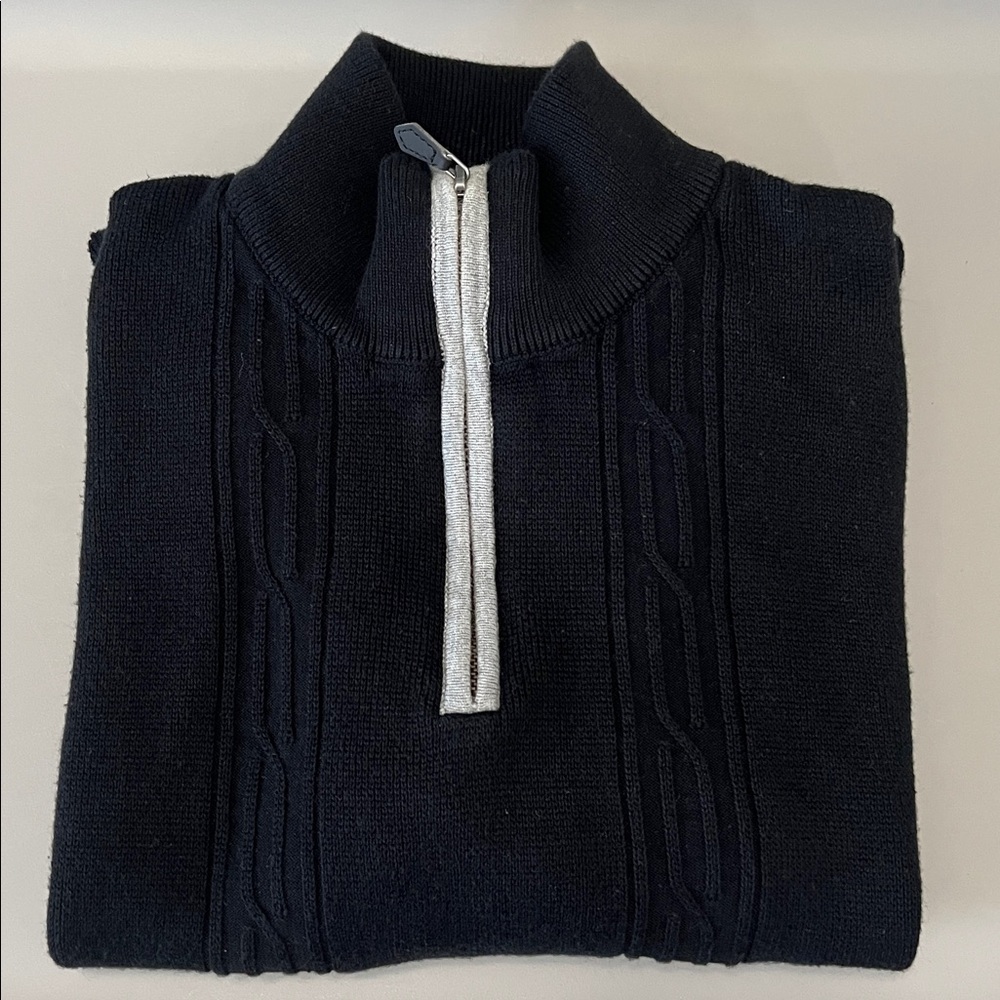 Perry Ellis Cotton Cable Knit Quarter Zip Black Size Medium